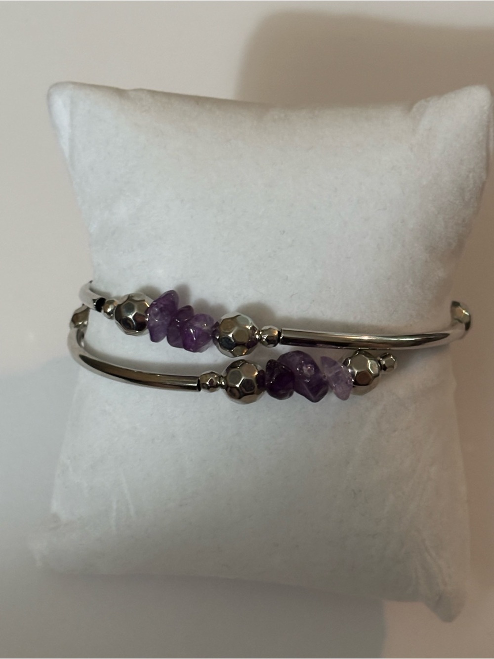 Amethyst Bead Silver-Tone Coil Bracelet - Women Jewelry